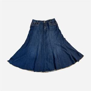 Y2K denim maxi skirt dark wash pleated style low rise size 10 from Baccini